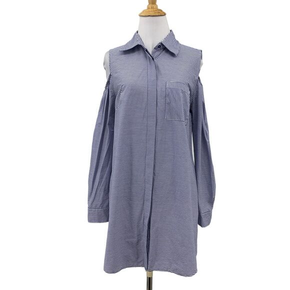 Soft Surroundings Bristol Tunic Top Women S Cold Shoulder Button Up Stripe Shirt - Picture 1 of 13